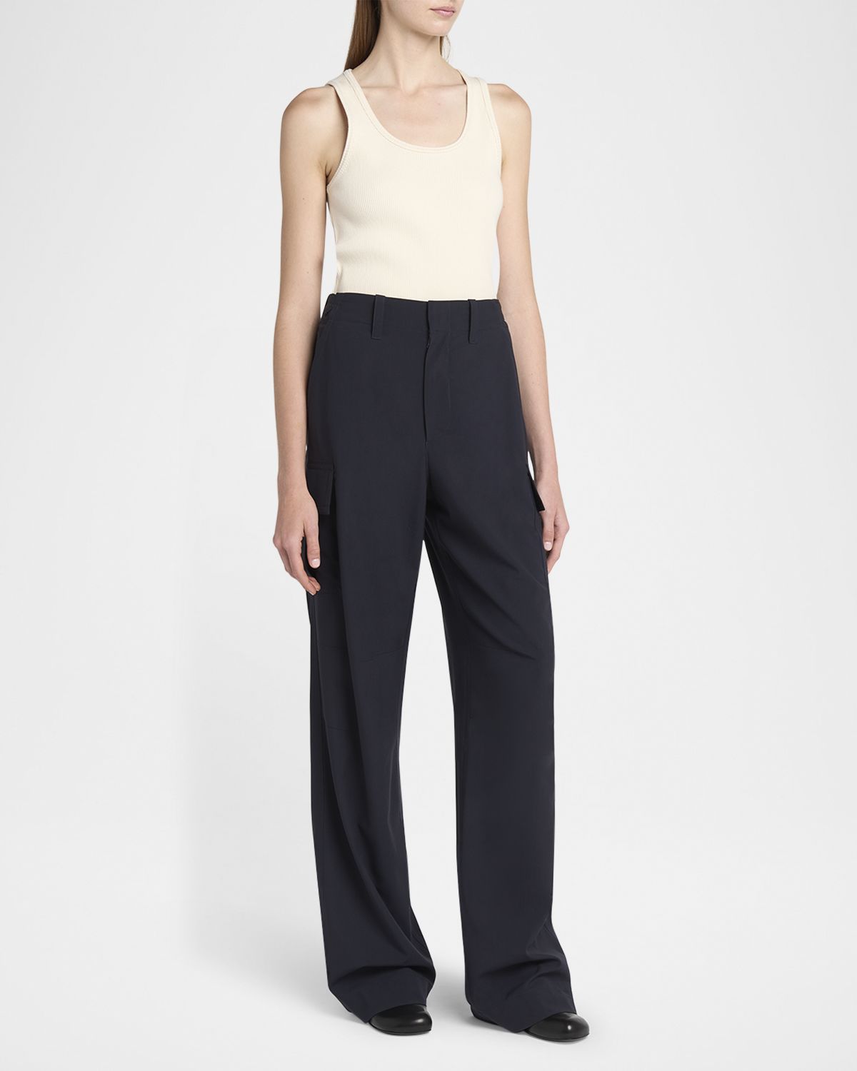 Bottega Veneta Cargo Fine Wool Wide Leg Trousers