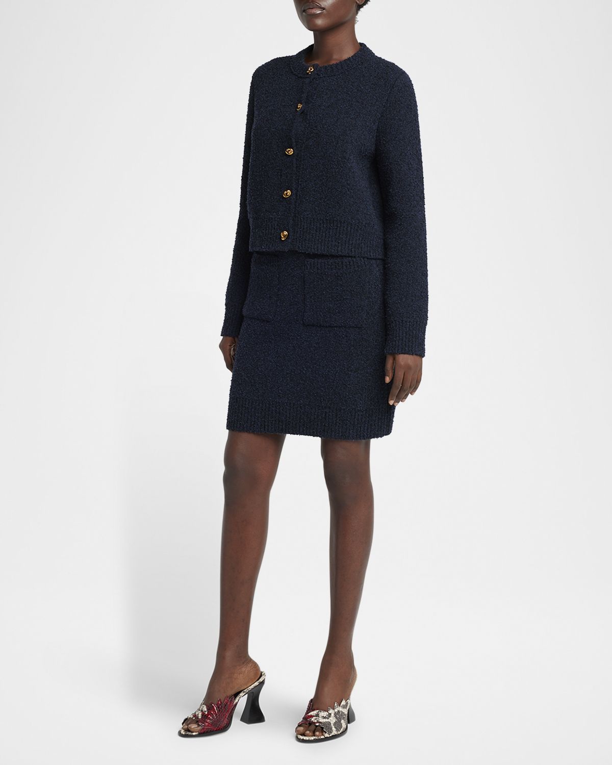 Bottega Veneta Knot-Button Boucle Knit Cardigan