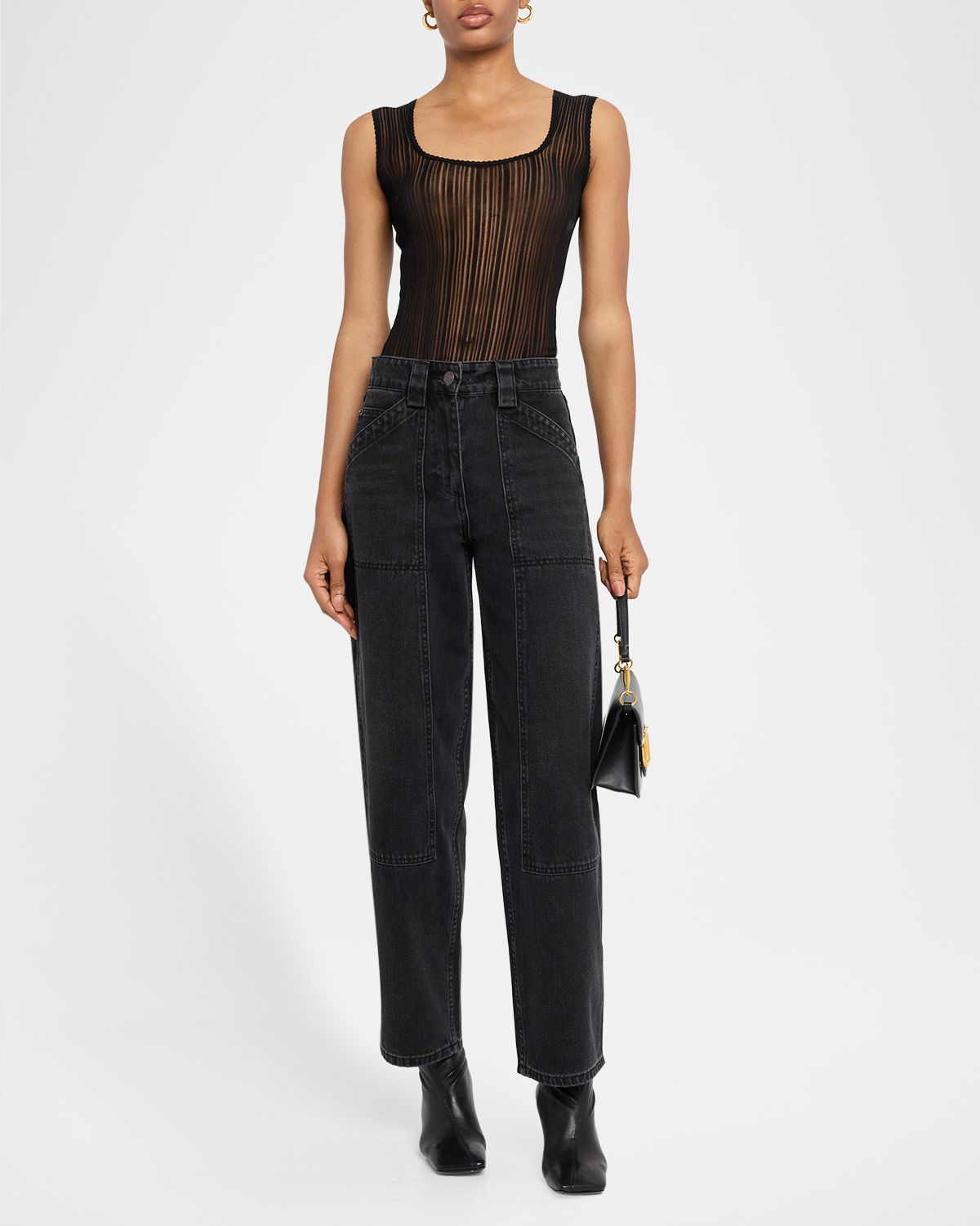 Co High-Rise Denim Crop Balloon Pants