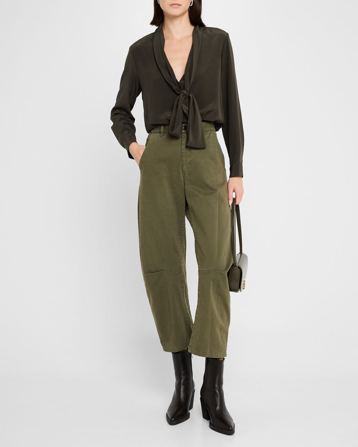 Nili Lotan Emerson Brushed Cotton Barrel-Leg Crop Pants