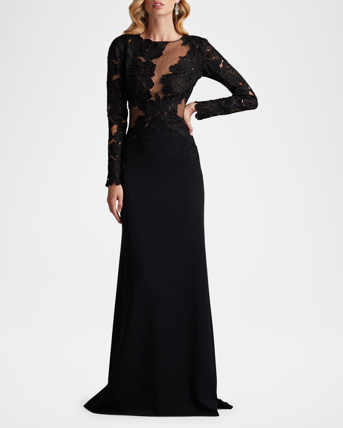 Tadashi Shoji Embroidered Floral Illusion Gown