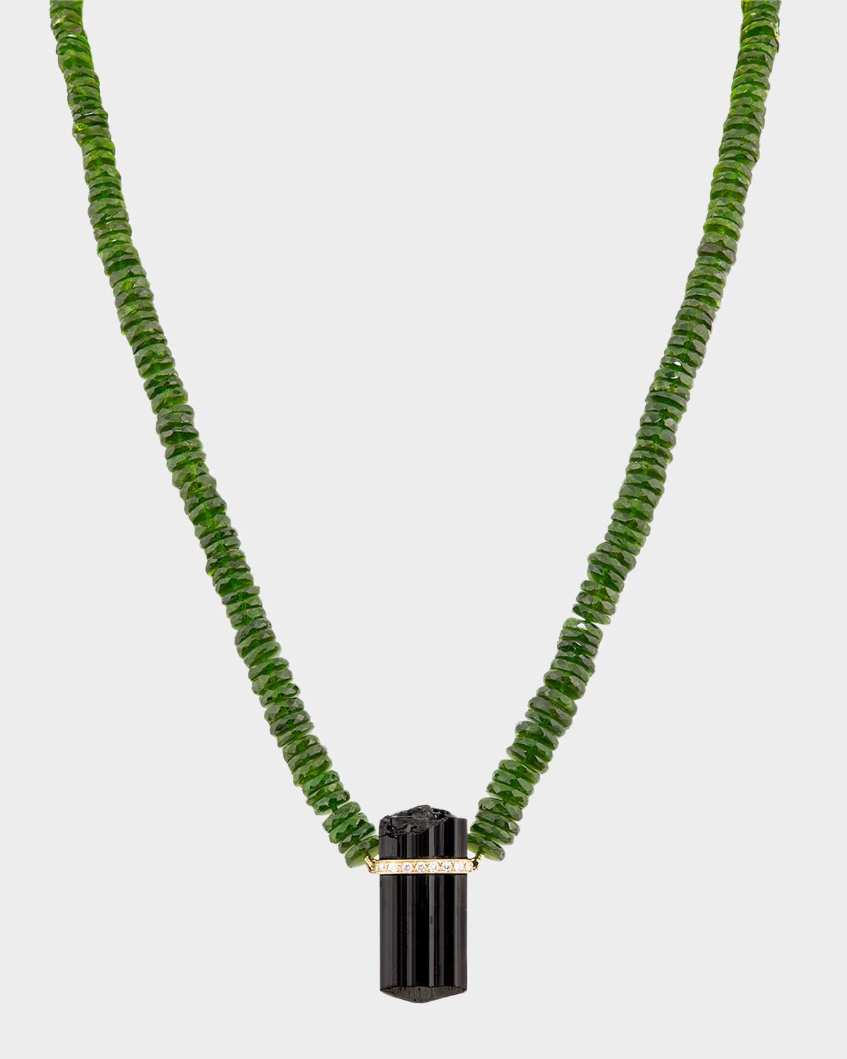 JIA JIA Aurora Chrome Diopside Black Tourmaline Diamond Bar Charm Necklace