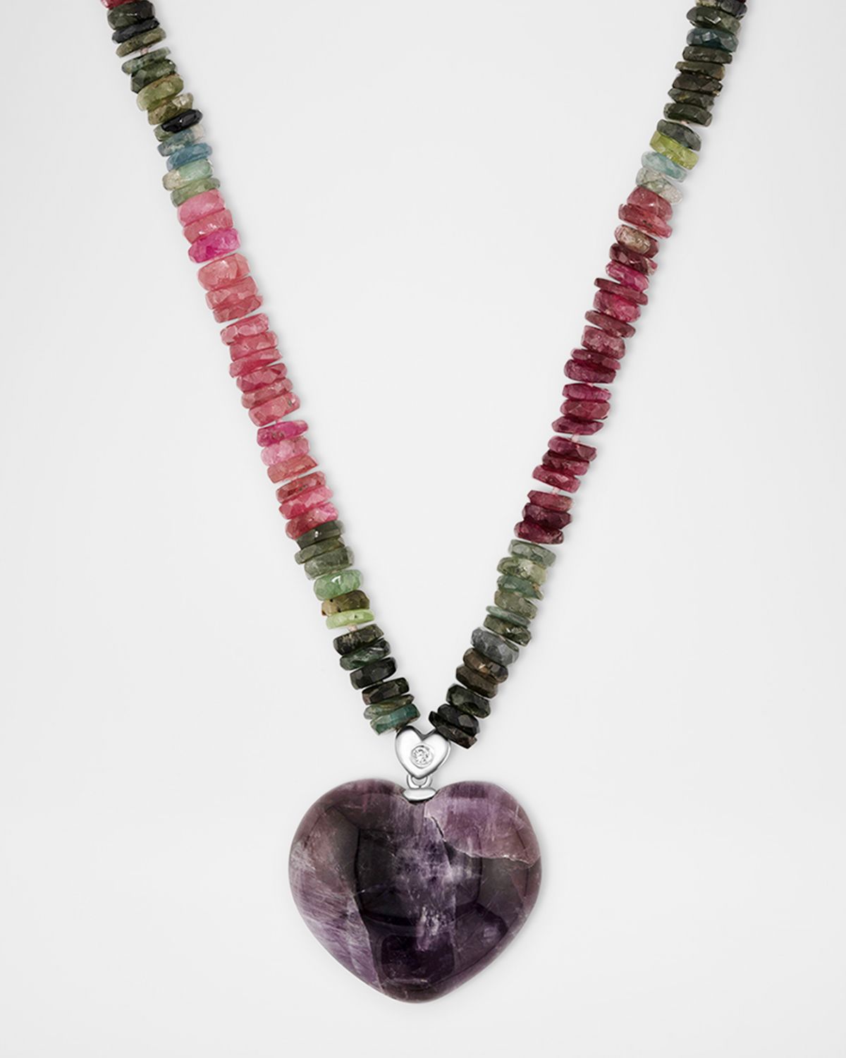 JIA JIA Tripache Amethyst and Diamond Heart Necklace with Tourmaline Beads