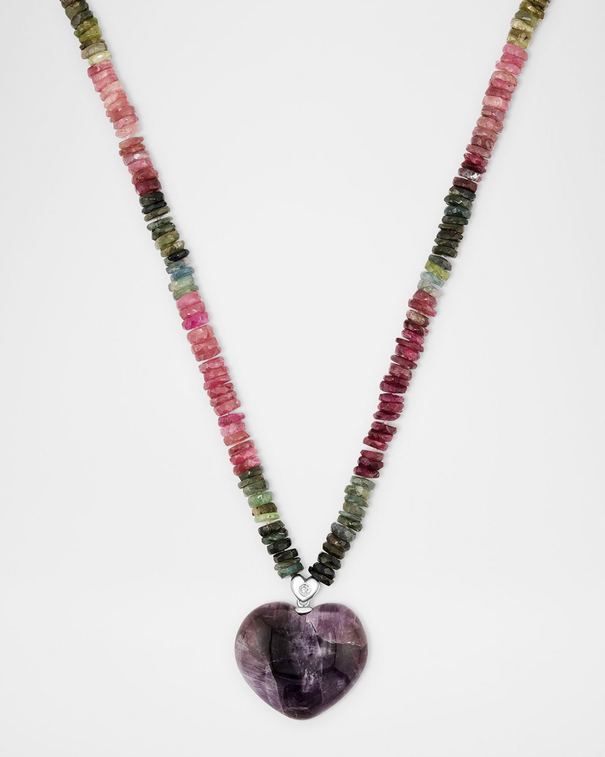 JIA JIA Tripache Amethyst and Diamond Heart Necklace with Tourmaline Beads