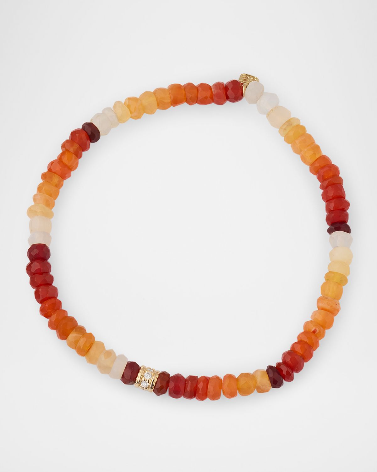 Sydney Evan Scallop Edge Pave Diamond Rondelle on Fire Opal Faceted Rondelle Bead Bracelet