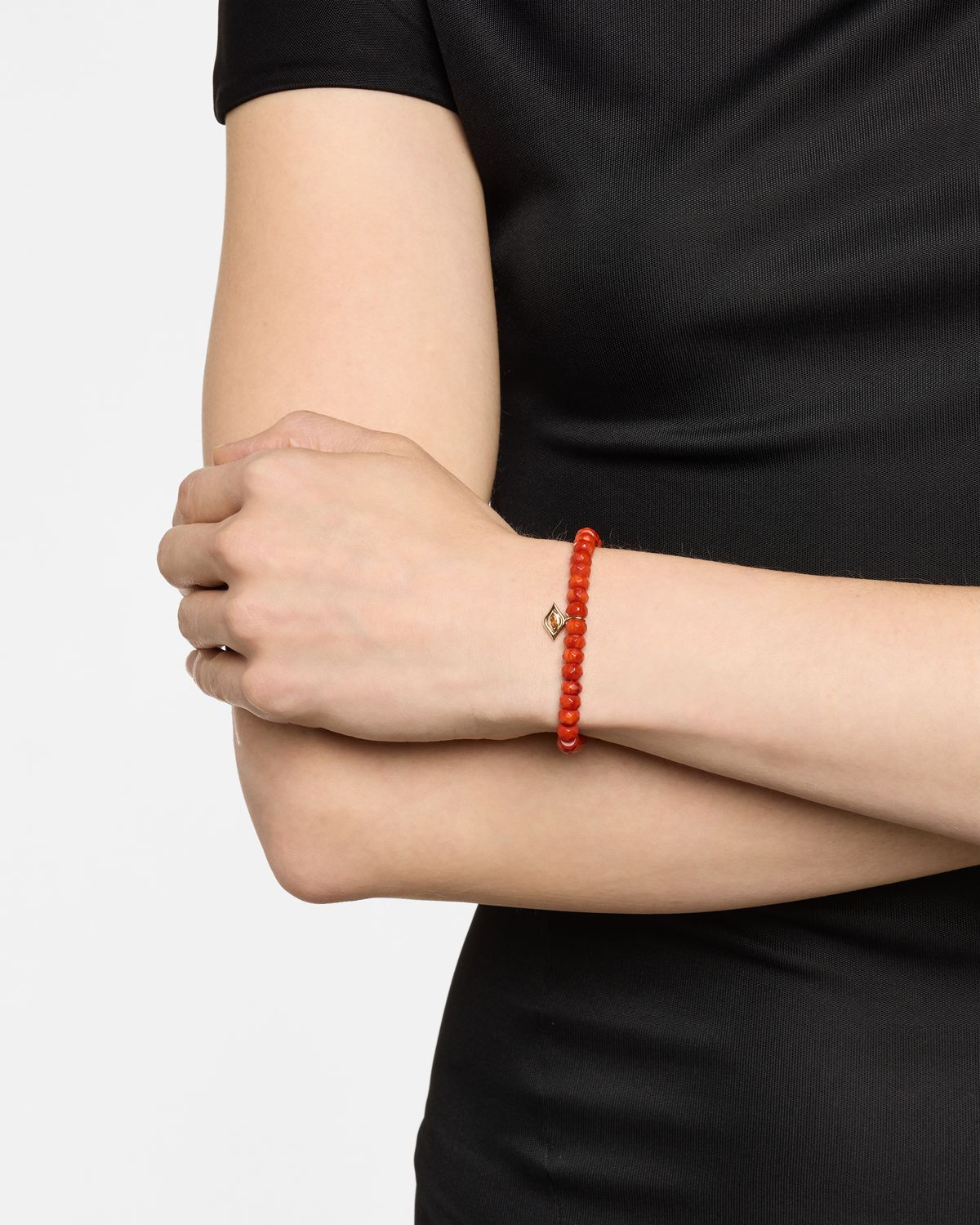 Sydney Evan Marquise Floating Evil Eye Charm with Orange Sapphire on Orange Bamboo Coral Bead Bracelet