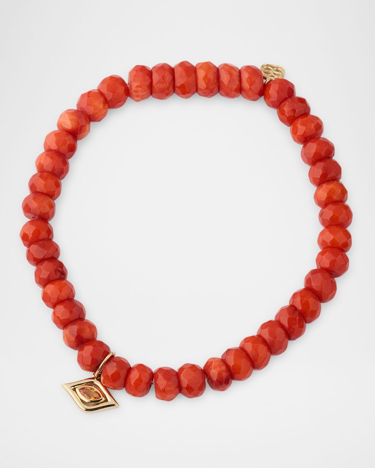Sydney Evan Marquise Floating Evil Eye Charm with Orange Sapphire on Orange Bamboo Coral Bead Bracelet