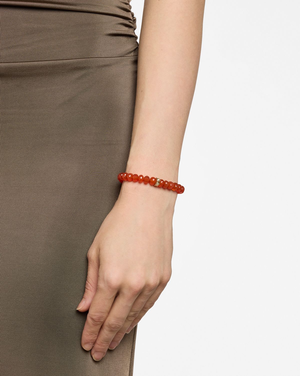 Sydney Evan Fluted Stone Rondelle with Diamonds on Carnelian Rondelle Bead Bracelet
