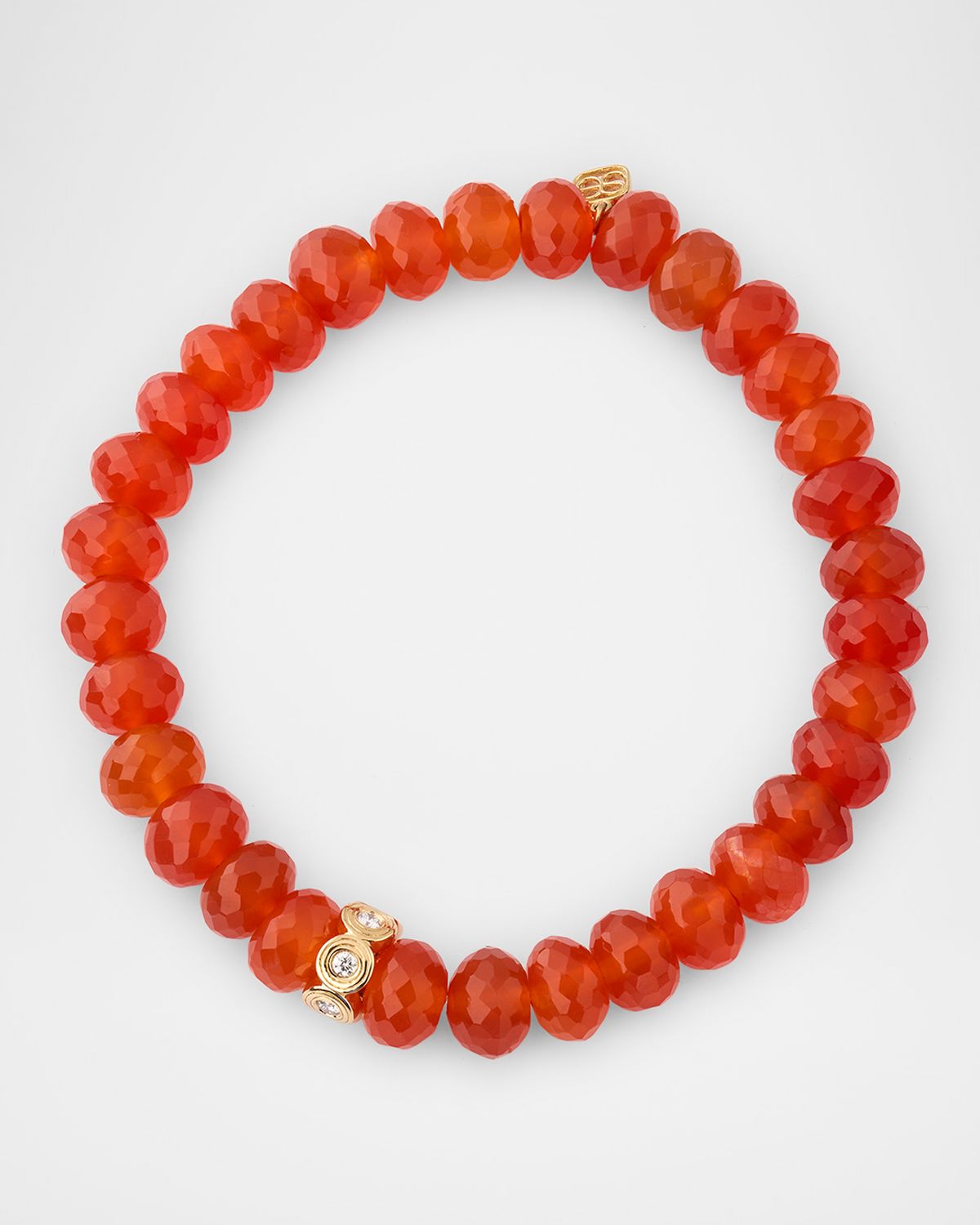 Sydney Evan Fluted Stone Rondelle with Diamonds on Carnelian Rondelle Bead Bracelet