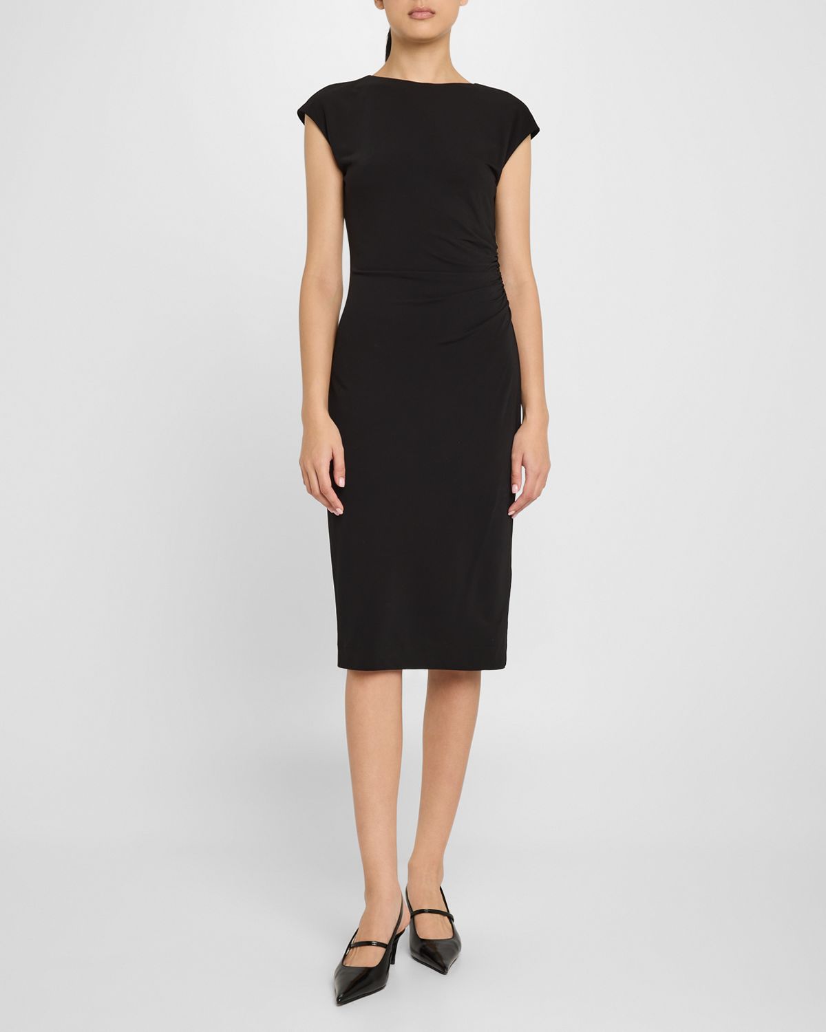 Emporio Armani Ruched Boat-Neck Knee-Length Jersey Dress