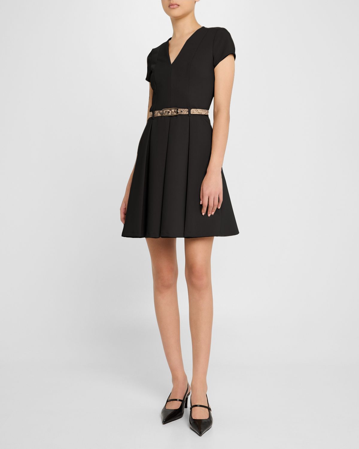 Emporio Armani Emma Belted Pleated A-Line Mini Dress