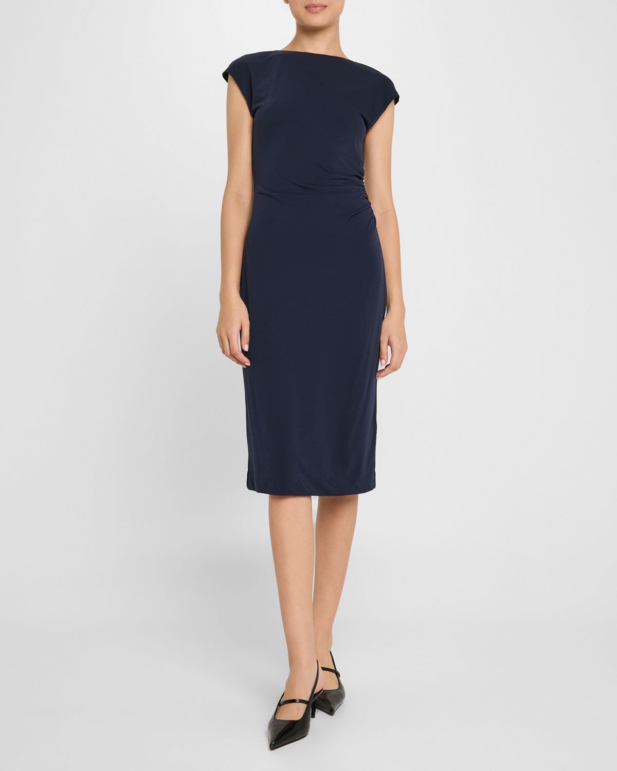 Emporio Armani Ruched Boat-Neck Knee-Length Jersey Dress