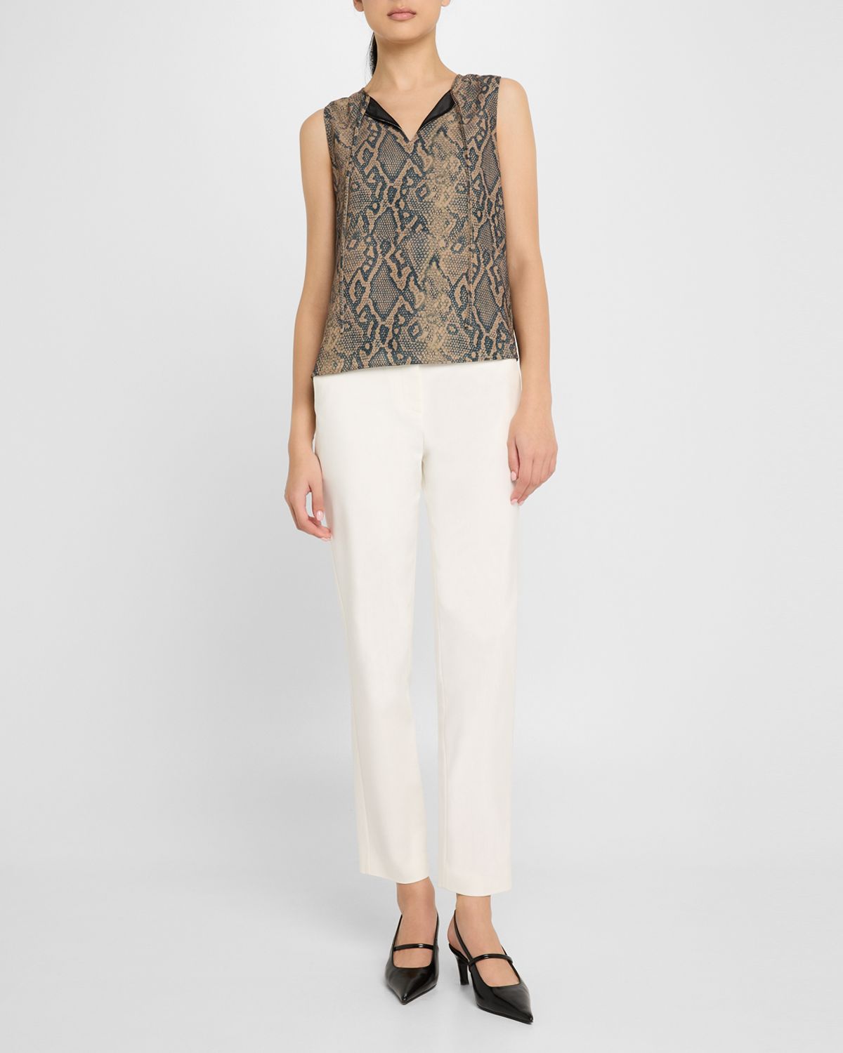 Emporio Armani Split-Neck Tie Sleeveless Blouse