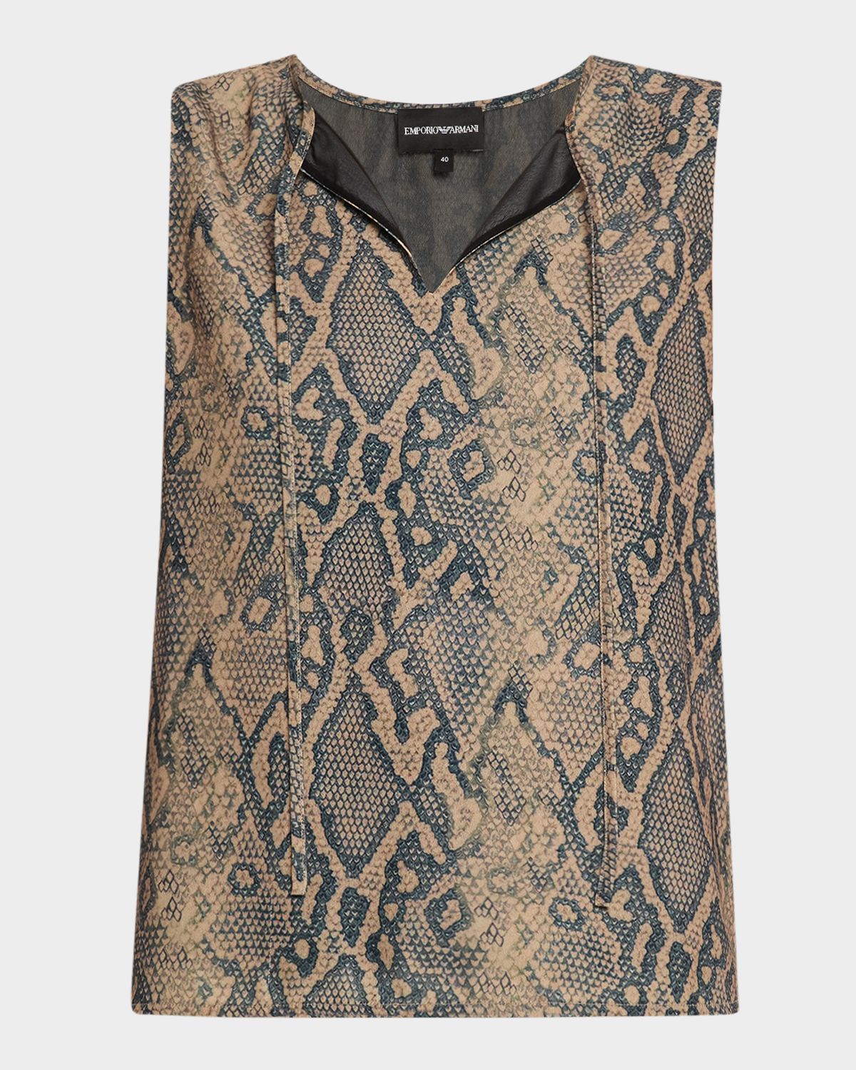 Emporio Armani Split-Neck Tie Sleeveless Blouse