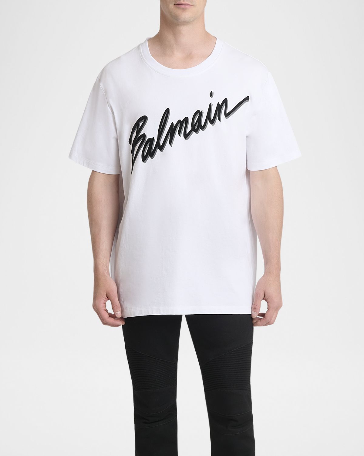 Balmain Men 's Flocked Script T-Shirt