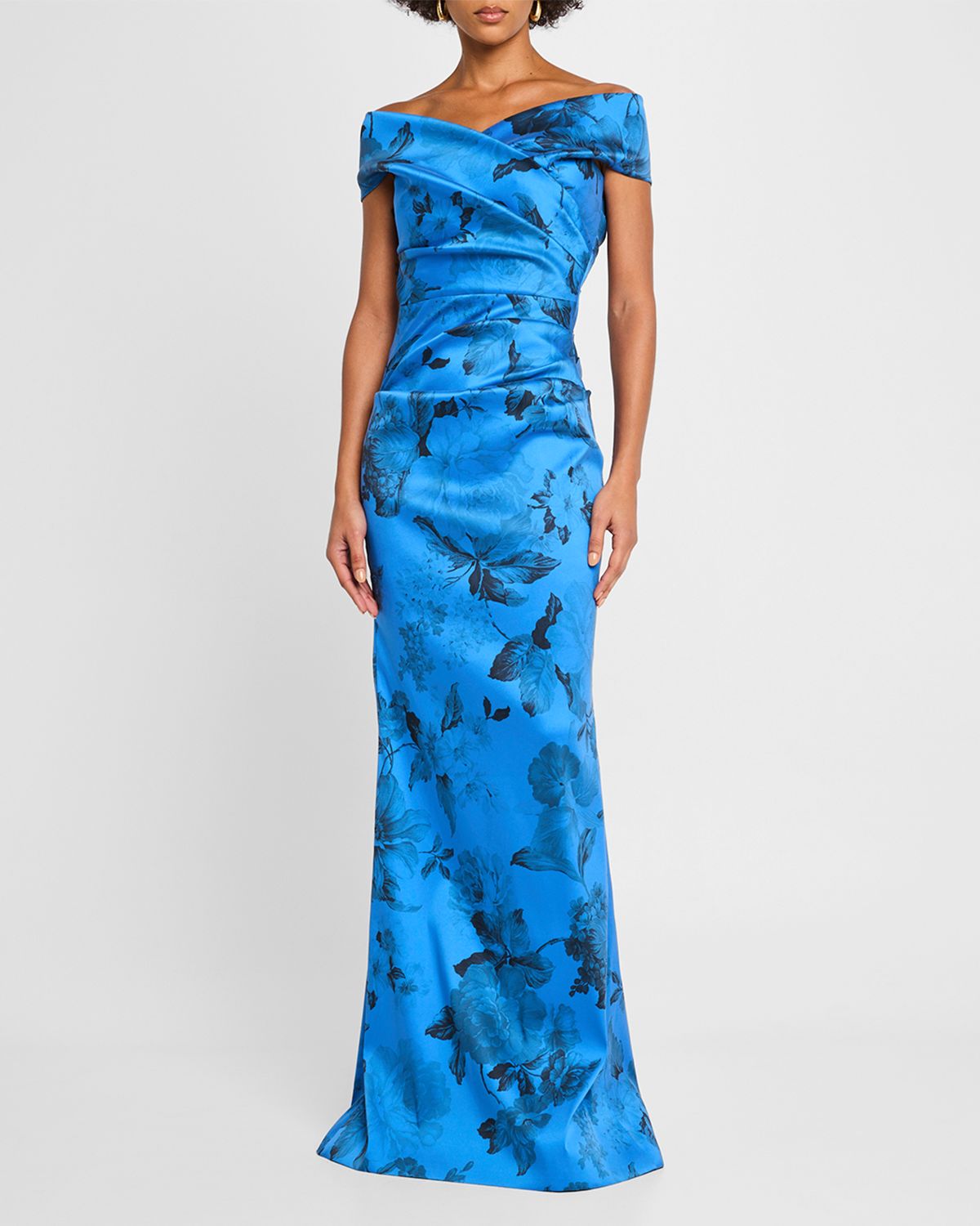 Rickie Freeman for Teri Jon Off-Shoulder Gazar Column Gown