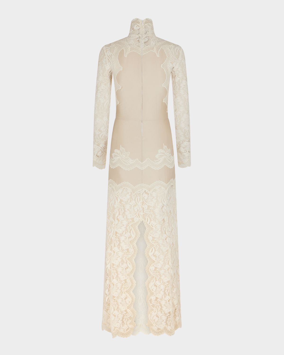 Rabanne Lace Turtleneck Long-Sleeve Illusion Maxi Dress