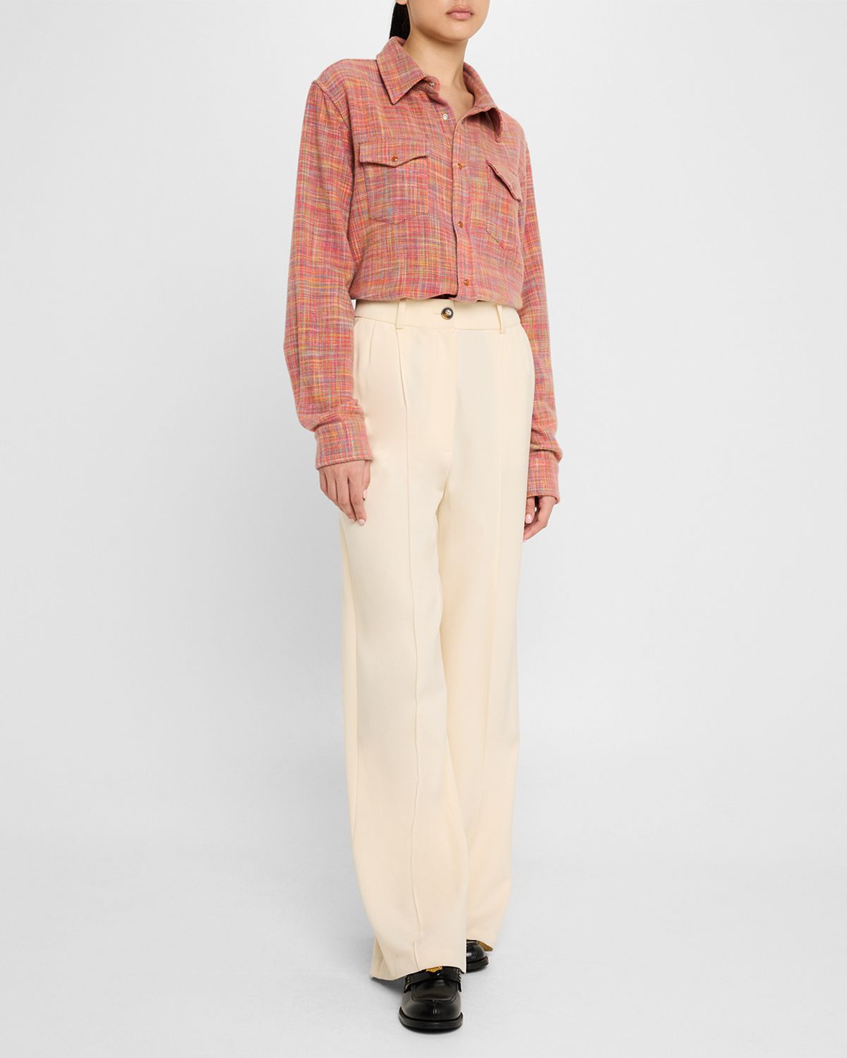 God 's True Cashmere Flower Space Dye Tartan Cashmere Shirt Jacket