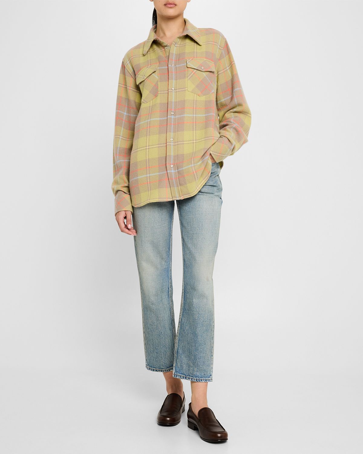 God 's True Cashmere Earth Tartan Cashmere Button Down Shirt