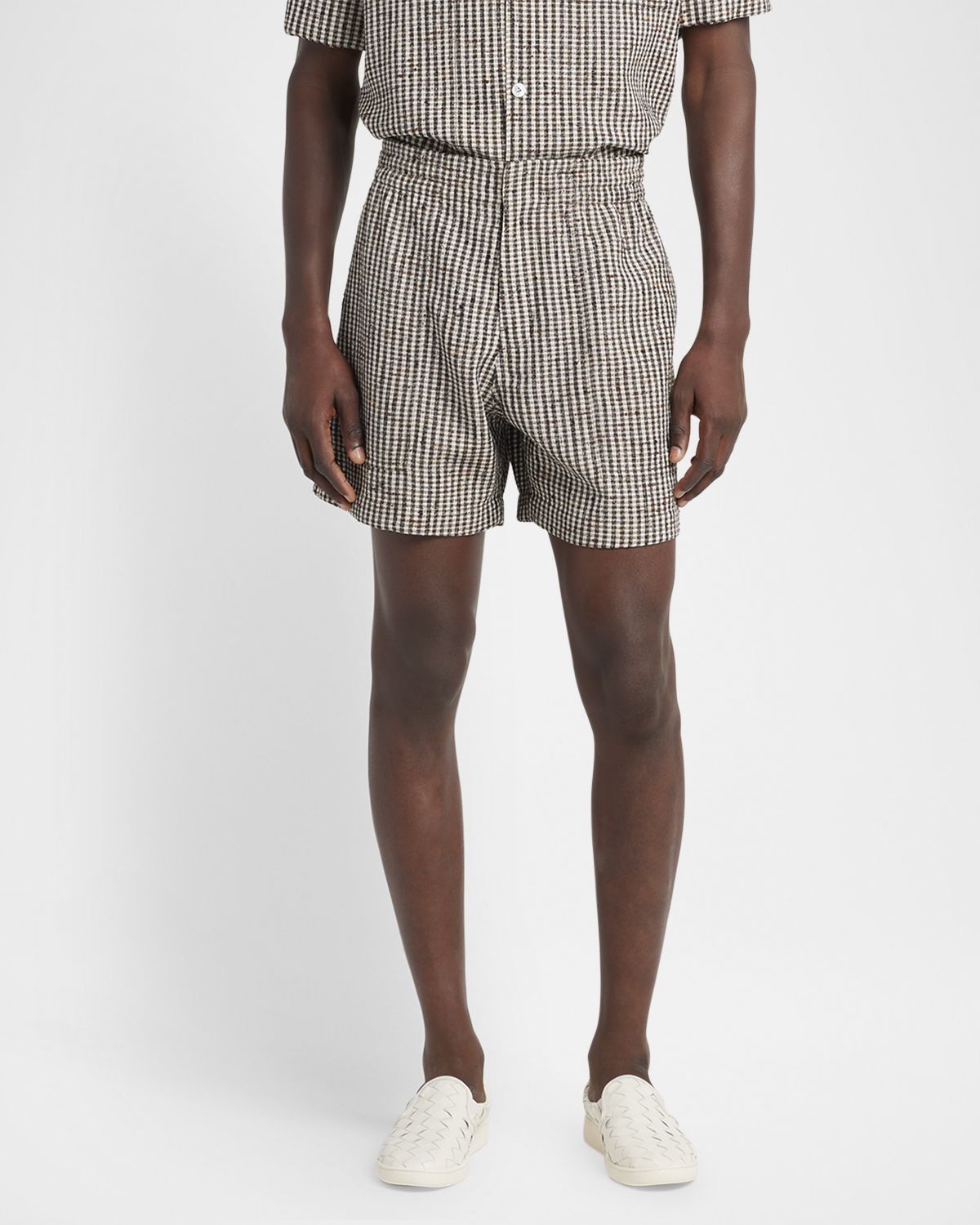Bottega Veneta Men 's Knotted Mini-Check Shorts