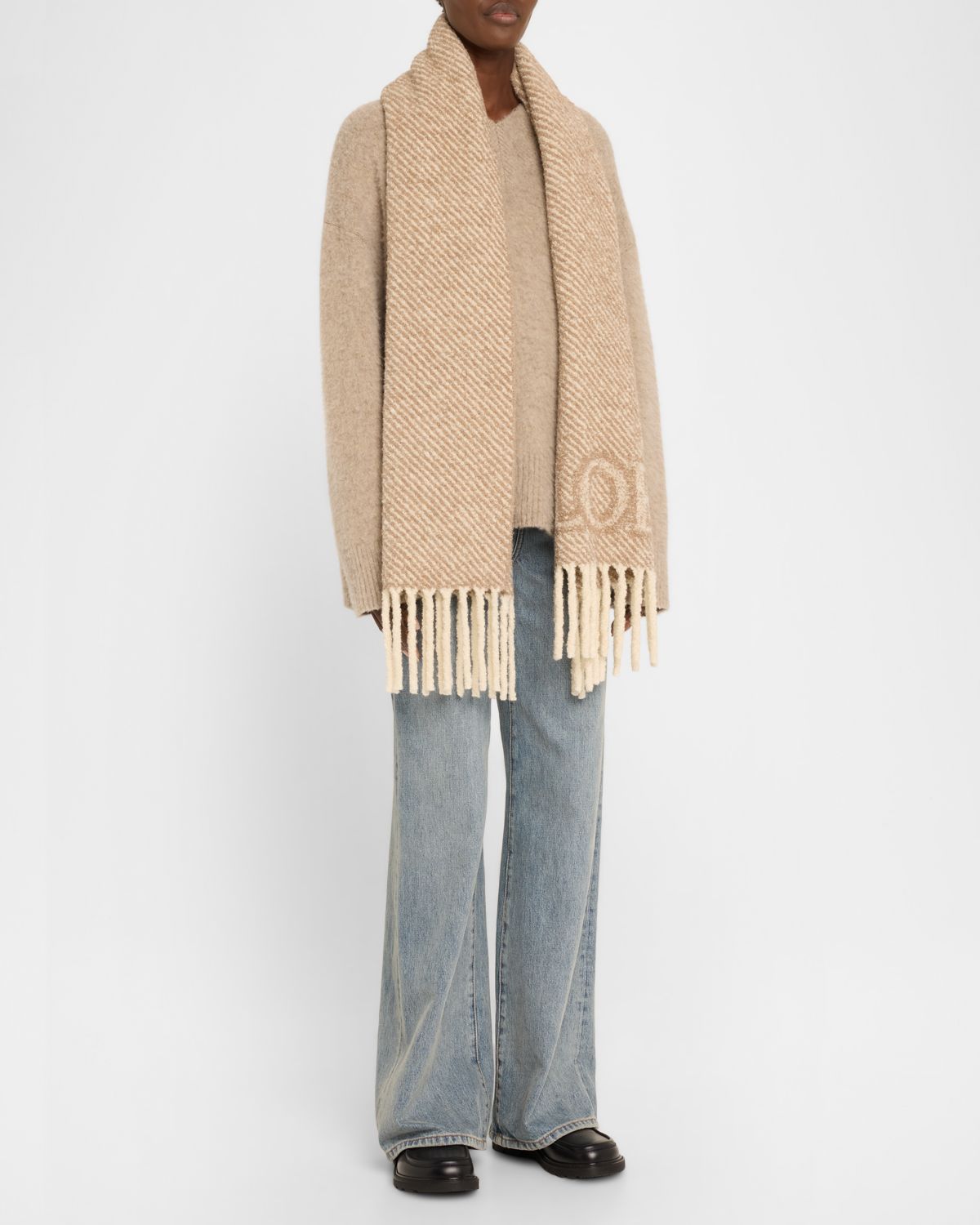 Loewe Logo Fringe Wool-Blend Scarf