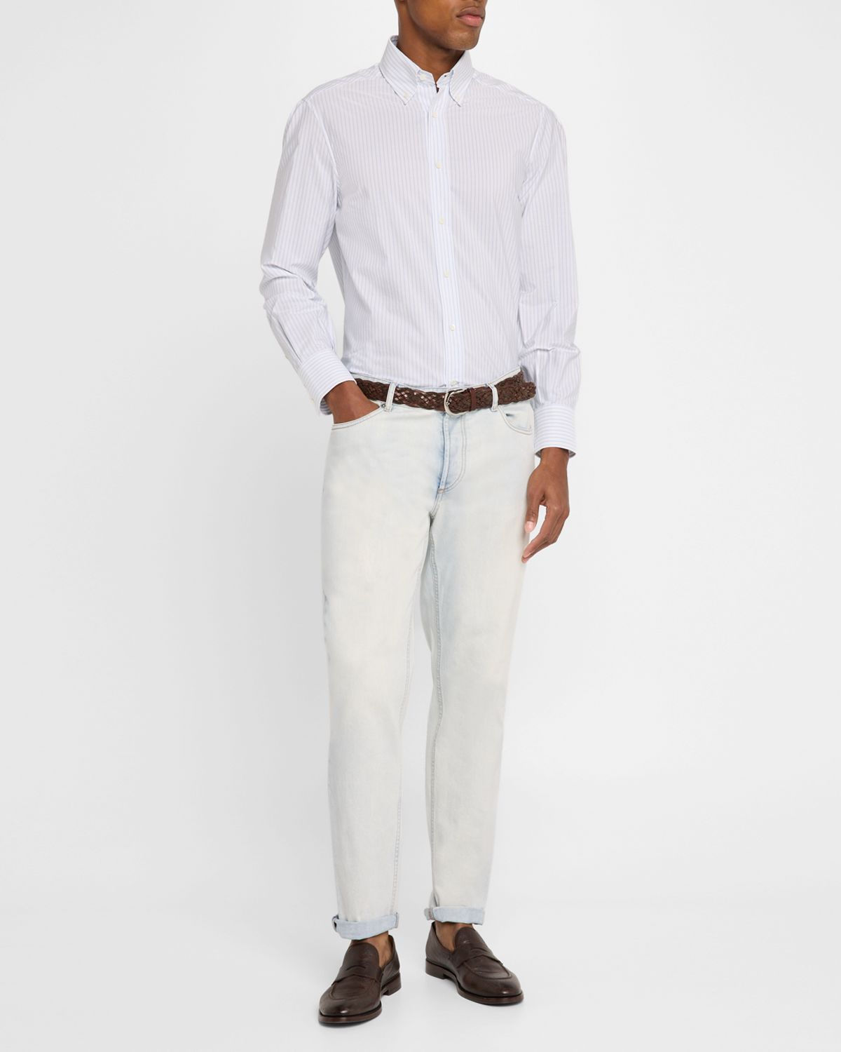 Brunello Cucinelli Men 's Cotton Stripe Button-Collar Sport Shirt