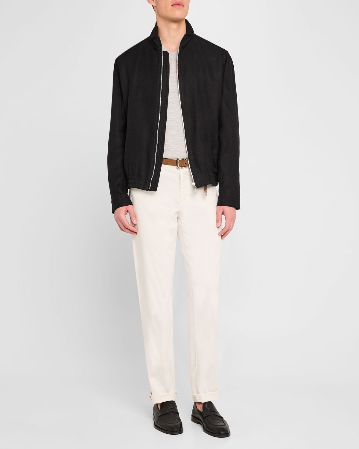 Brunello Cucinelli Men 's Linen, Wool and Silk Full-Zip Blouson Jacket