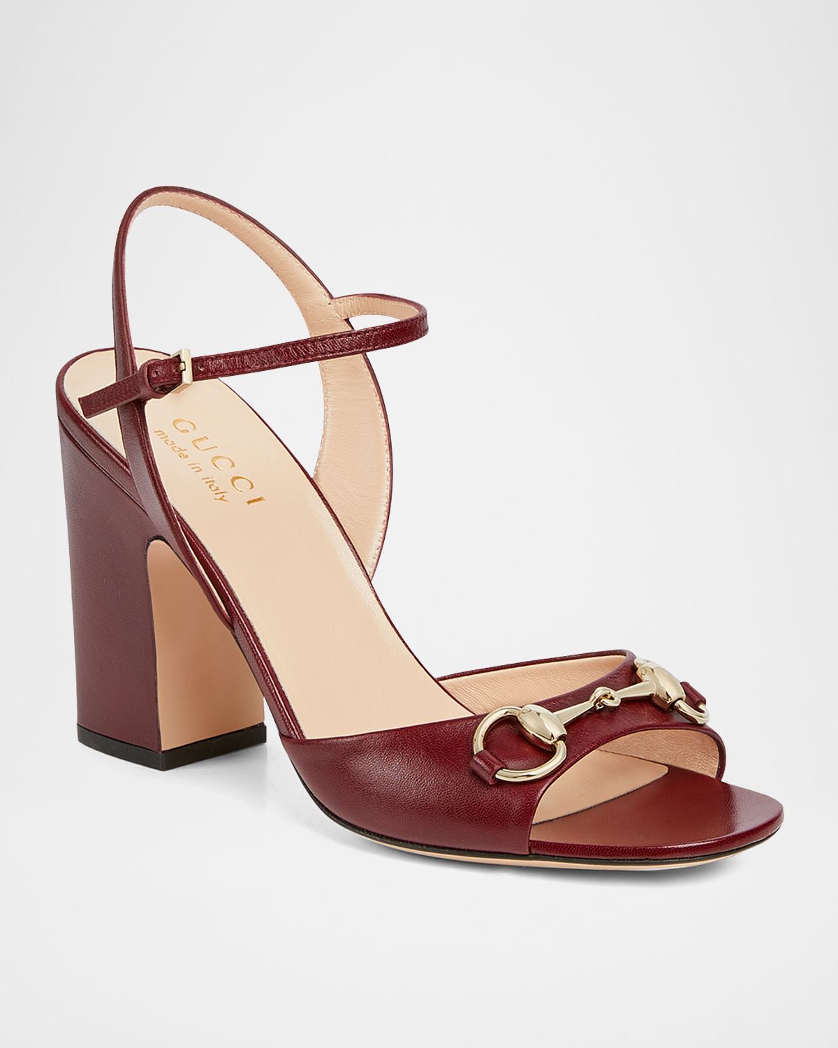 Gucci Lady Horsebit Ankle-Strap Leather Sandals