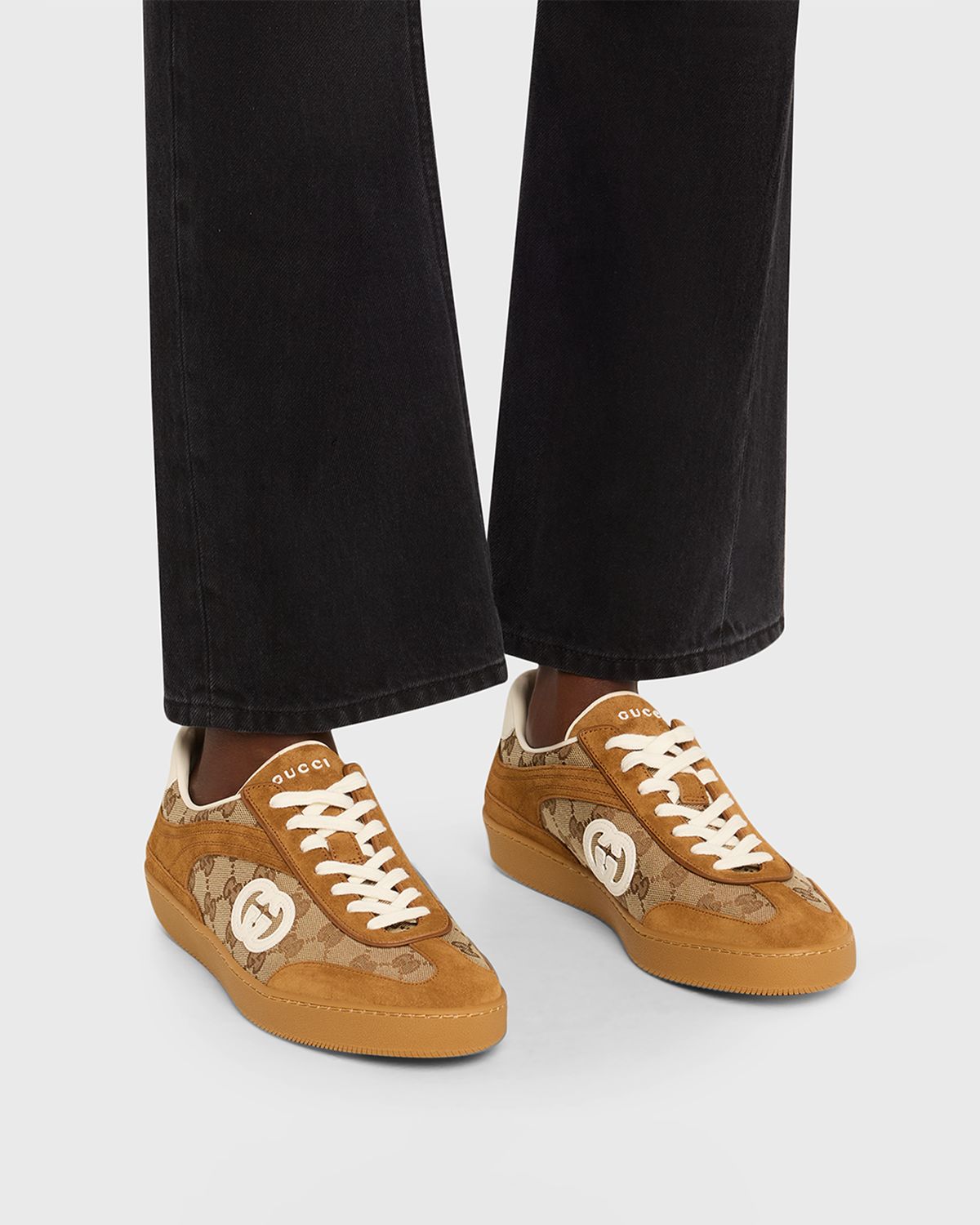 Gucci G75 Suede and Leather GG Sneakers