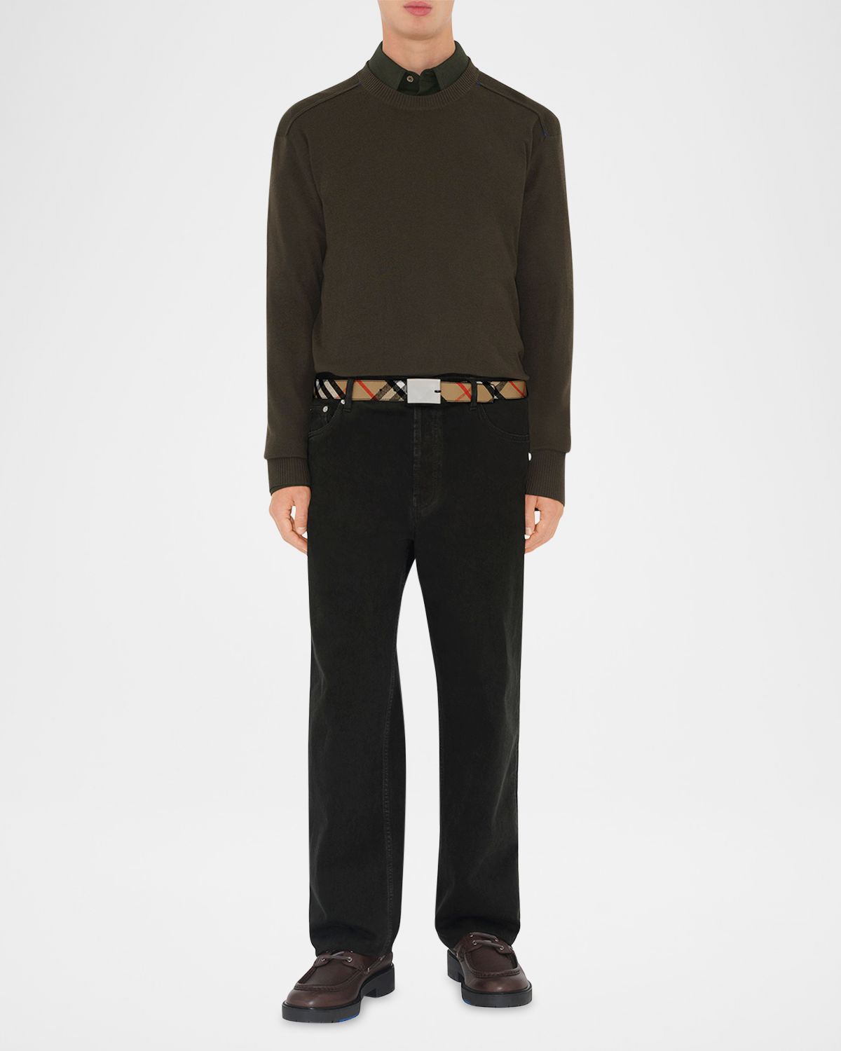 Burberry Men 's Check Canvas and Leather B-Cut Buckle Belt