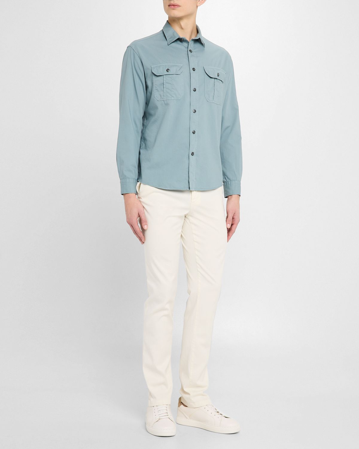 Canali Men 's Garment Dyed Casual Button-Down Shirt