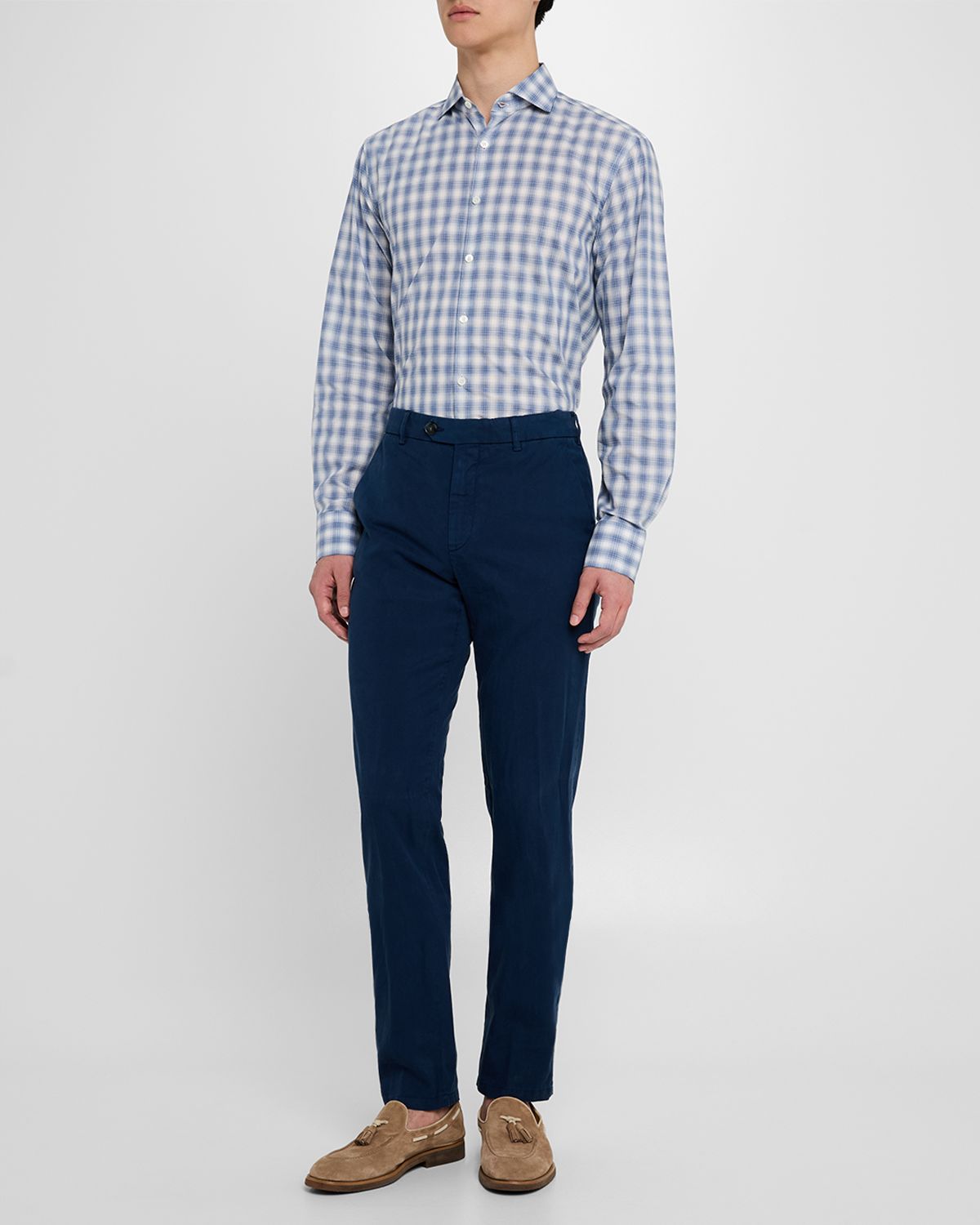 Canali Men 's Cotton Ombre Check Sport Shirt