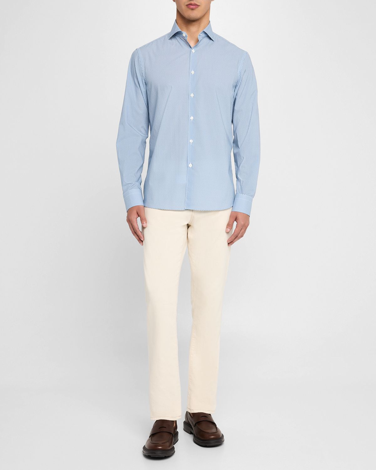 Canali Men 's Cotton and Lyocell Micro-Geometric Sport Shirt