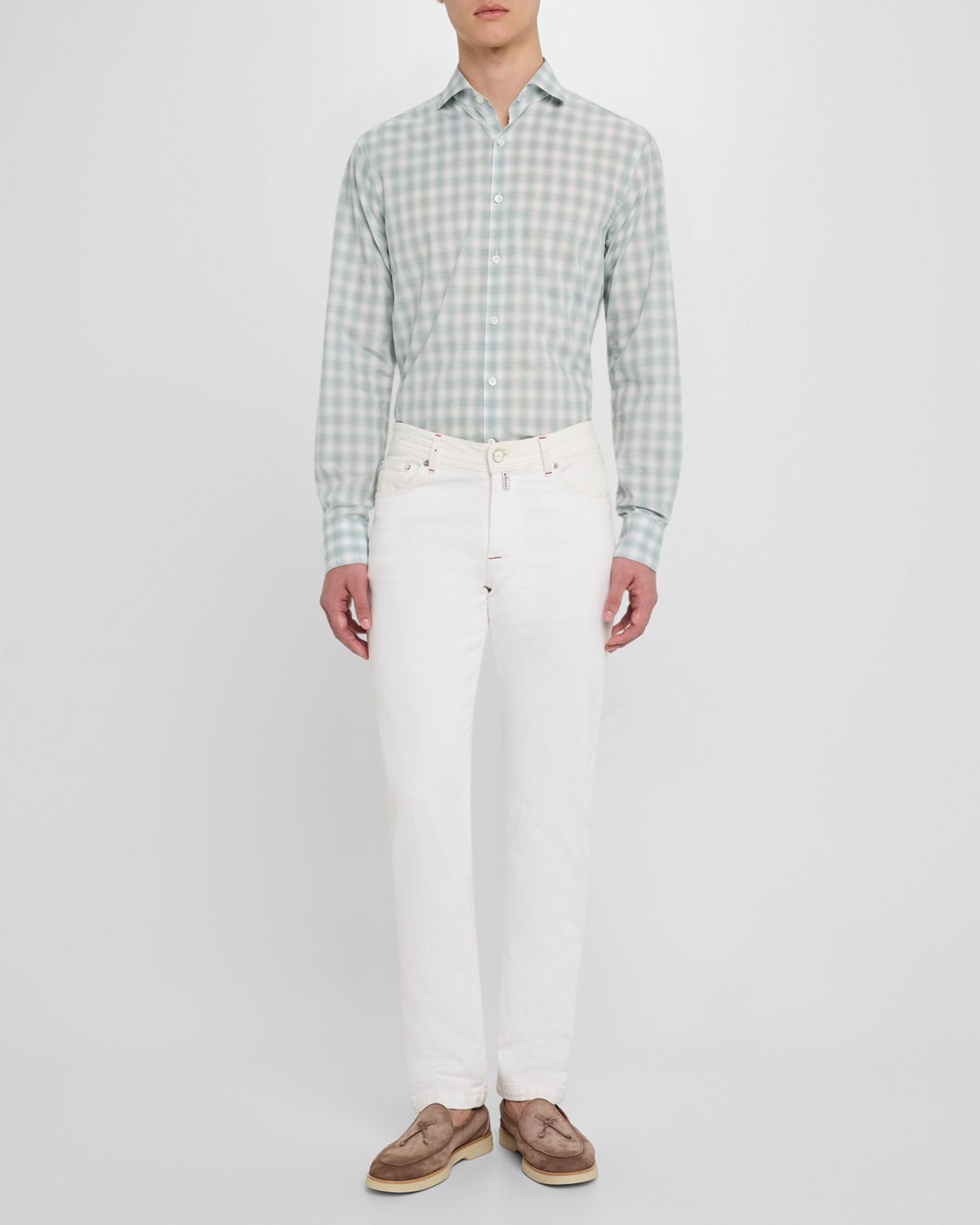 Canali Men 's Cotton Ombre Check Sport Shirt