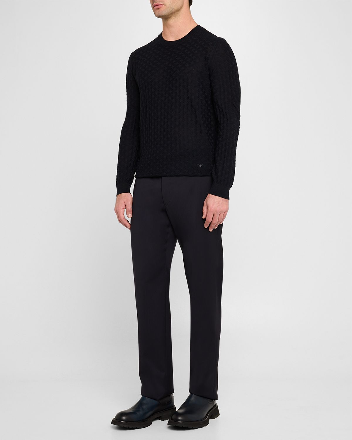 Emporio Armani Men 's Merino Wool Basketweave Crewneck Sweater