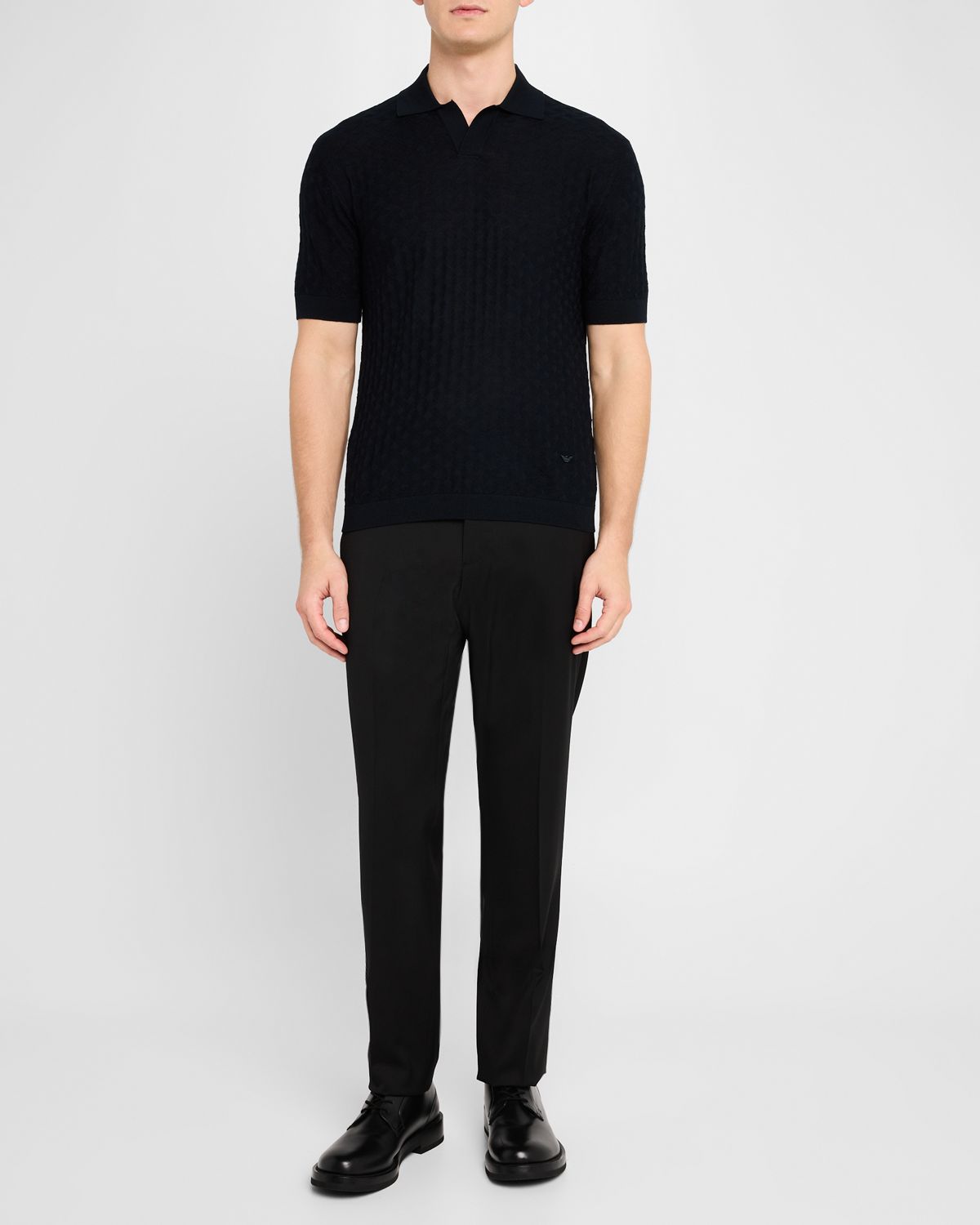 Emporio Armani Men 's Wool Johnny Collar Short-Sleeve Polo Sweater