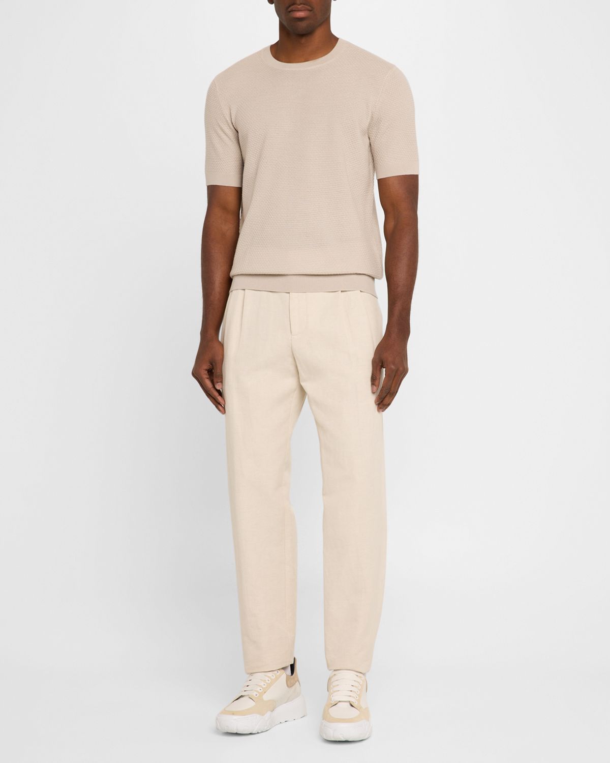 Emporio Armani Men 's Textured Wool Short-Sleeve Crewneck Sweater