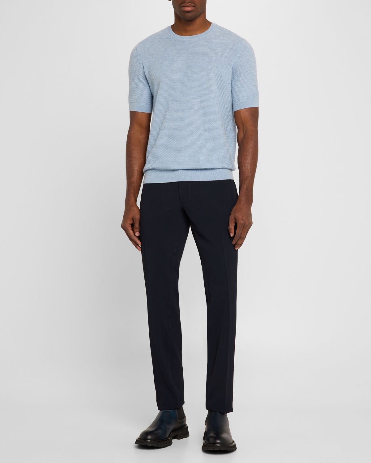 Emporio Armani Men 's Textured Wool Short-Sleeve Crewneck Sweater