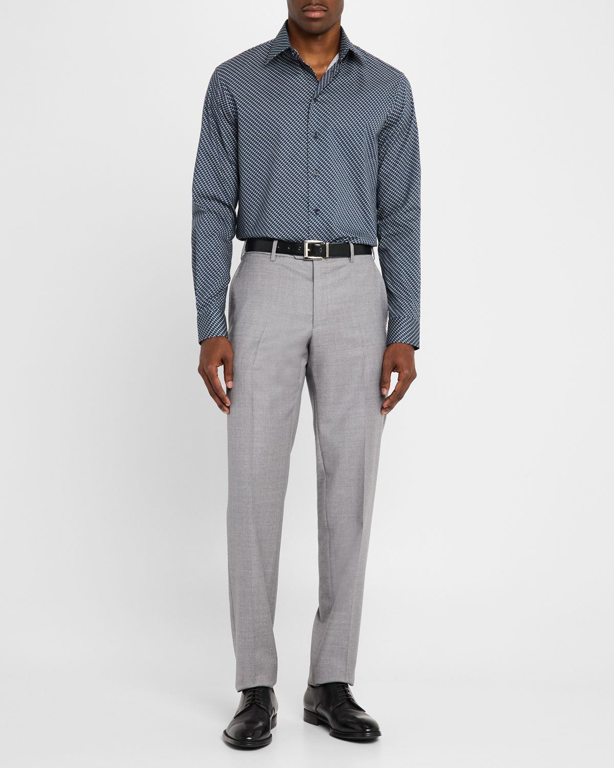 Emporio Armani Men 's Stretch Poplin Geometric Sport Shirt