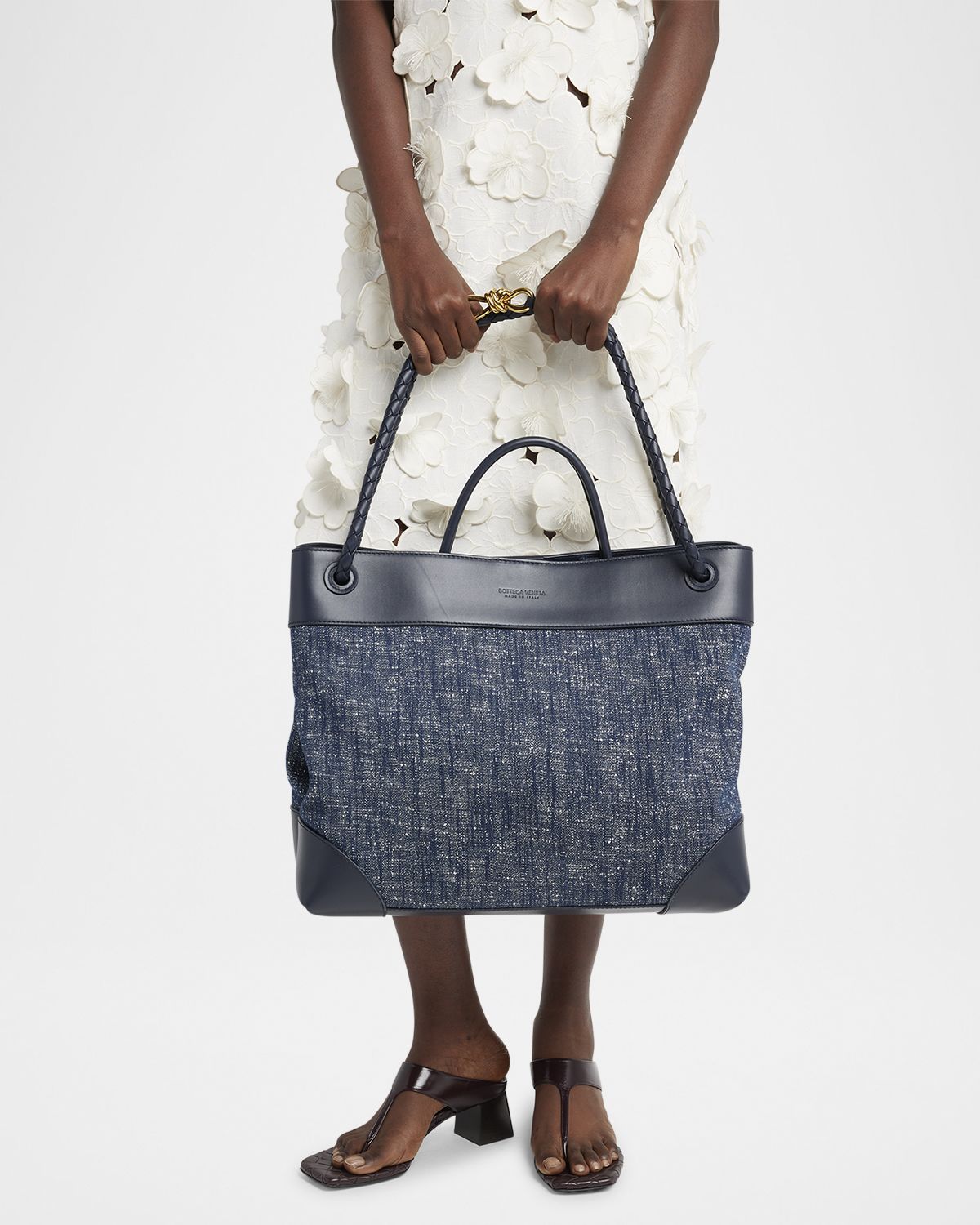 Bottega Veneta Large Andiamo Denim Boucle Crossbody Bag