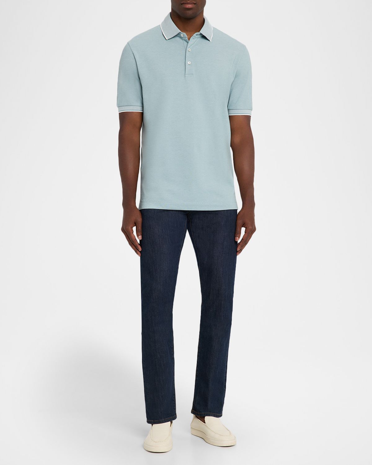 Canali Men 's Two-Tone Pique Polo Shirt