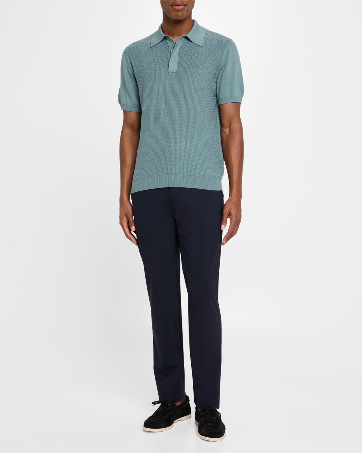 Canali Men 's Cotton-Modal Waffle Knit Polo Sweater