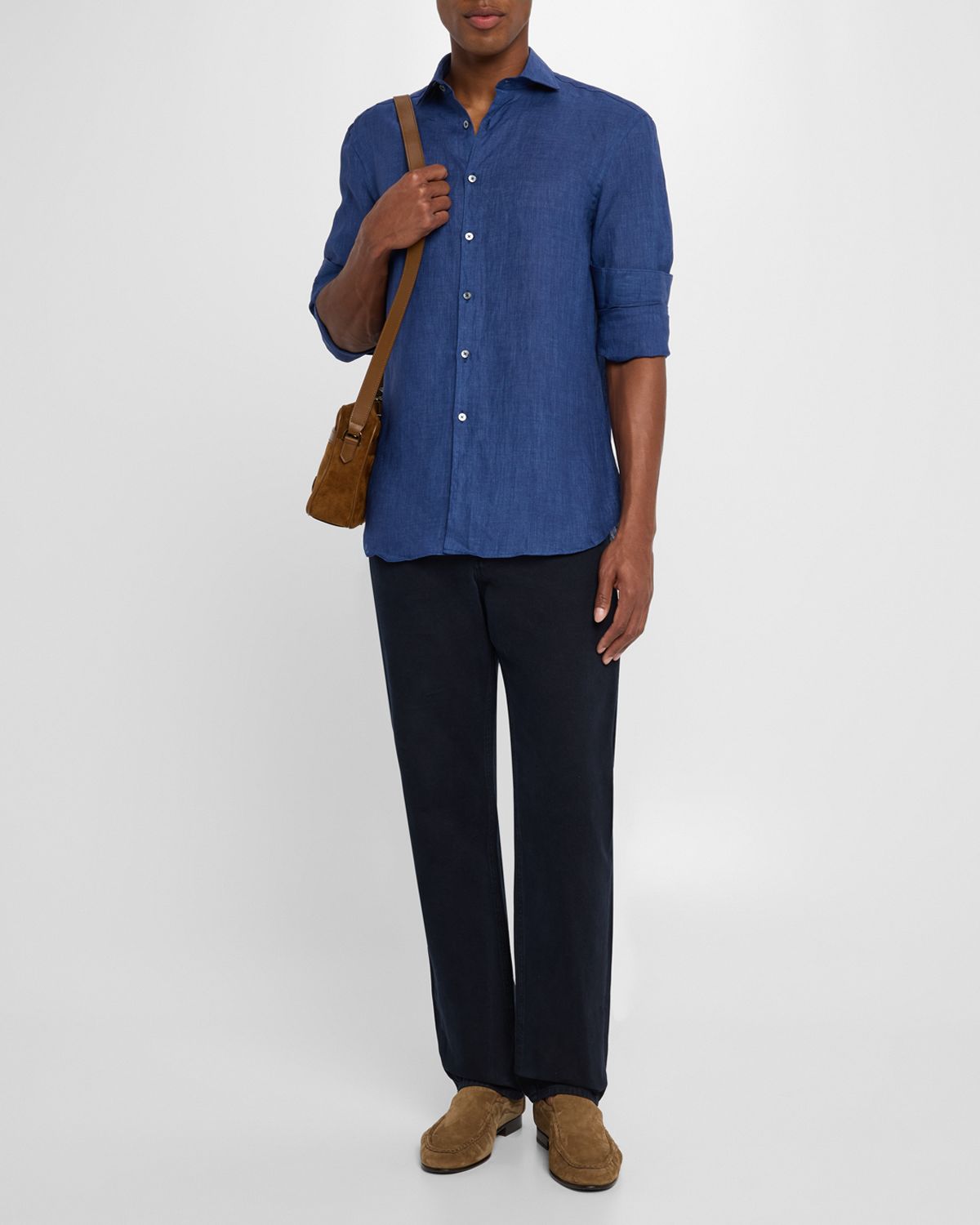 Canali Men 's Linen Casual Button-Down Shirt