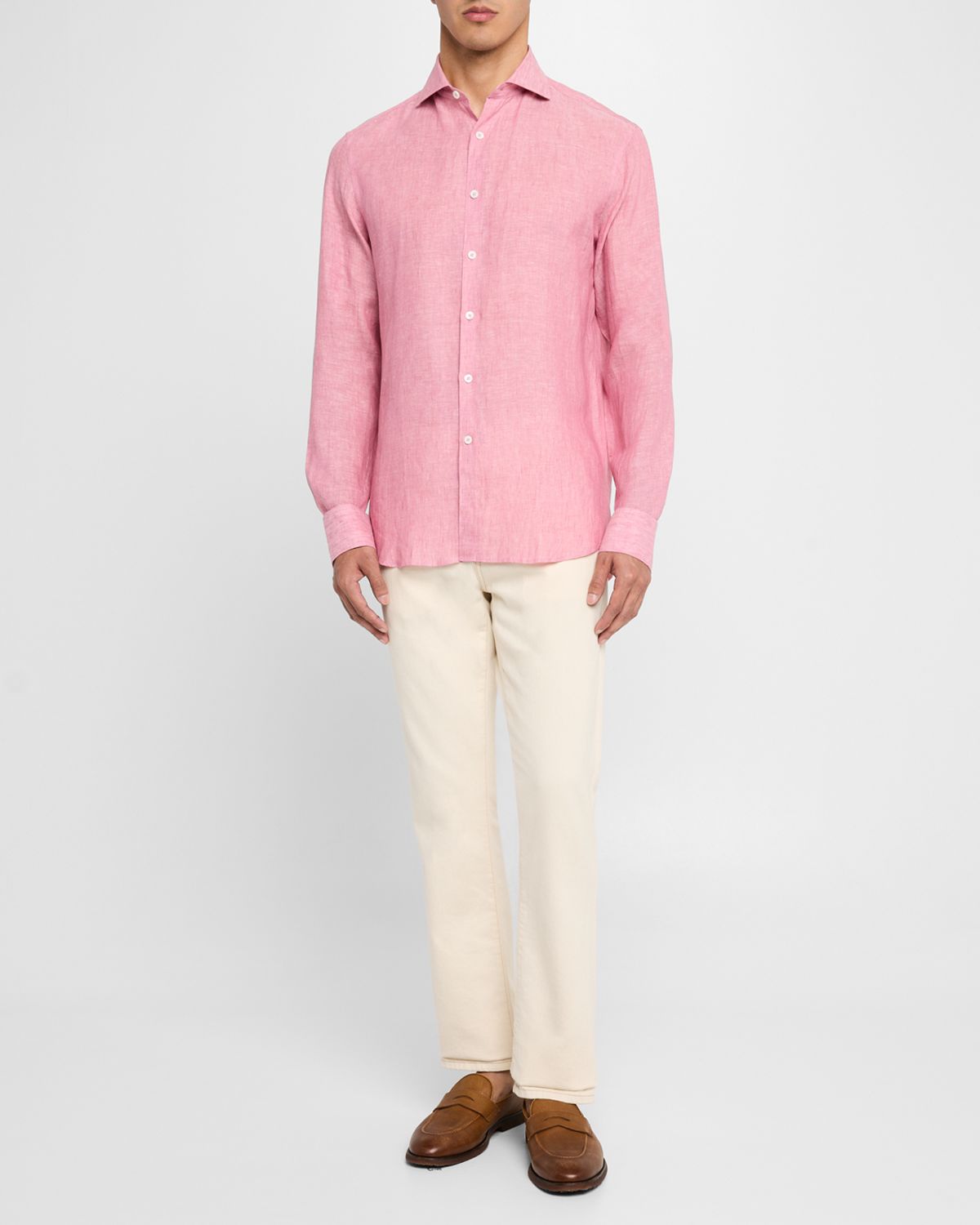 Canali Men 's Linen Casual Button-Down Shirt