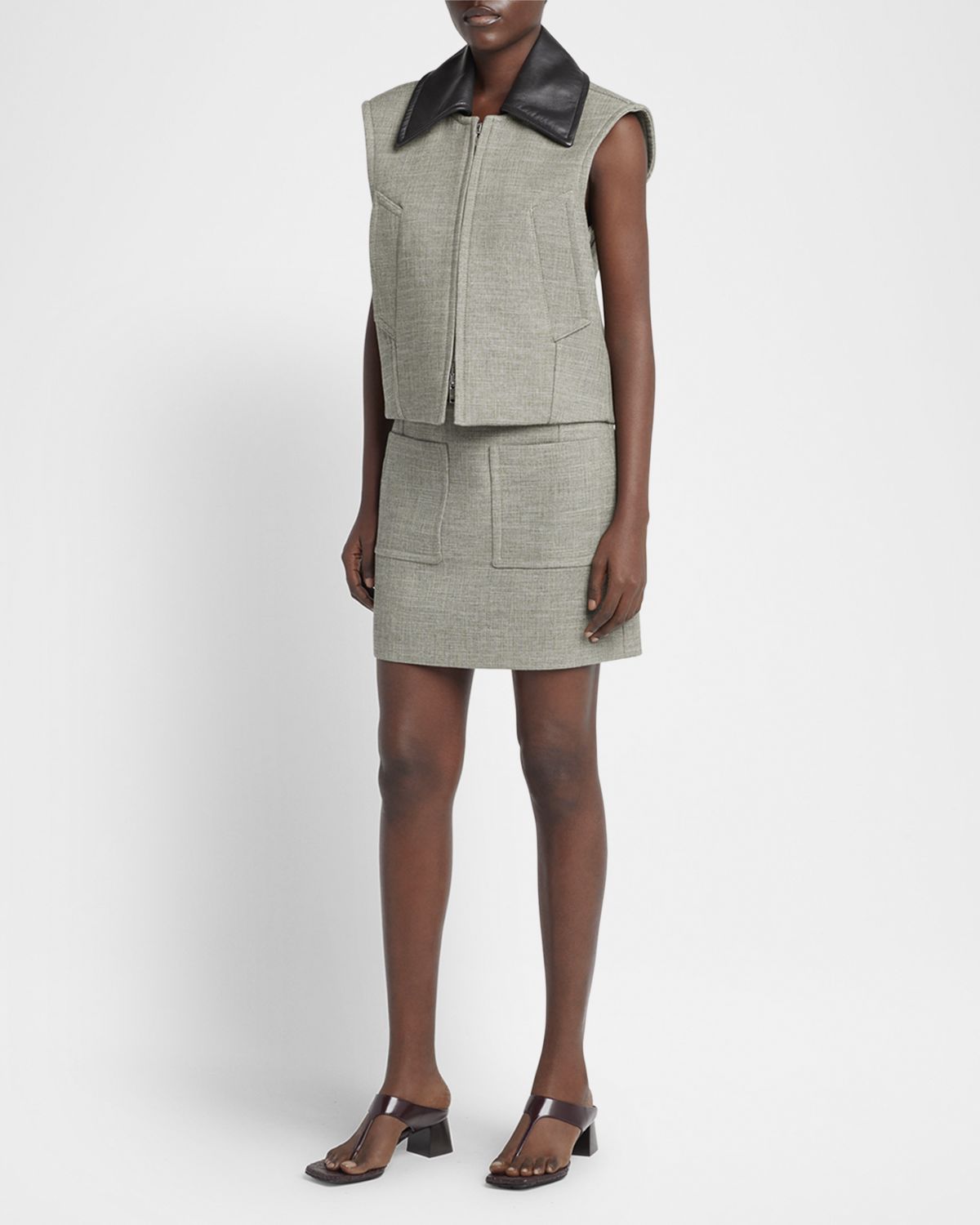 Bottega Veneta Leather-Collar Structured Melange Vest