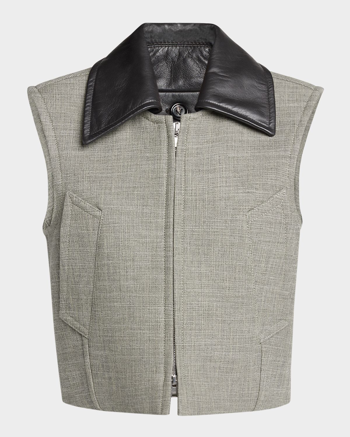 Bottega Veneta Leather-Collar Structured Melange Vest