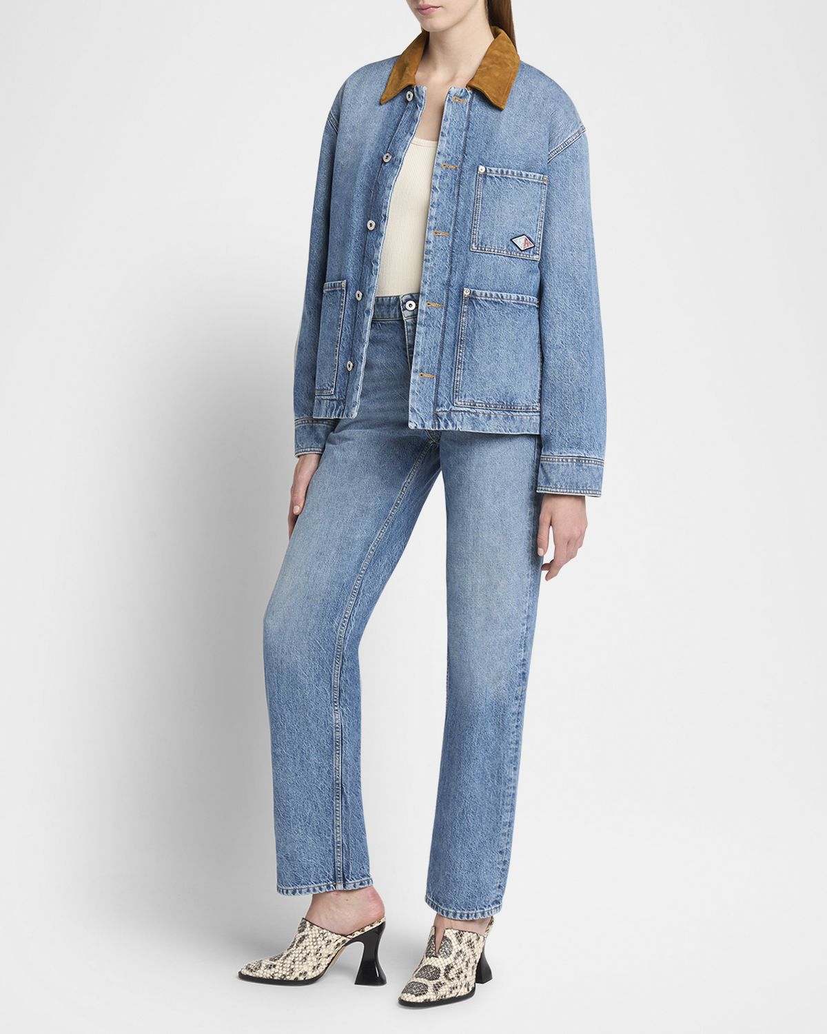 Bottega Veneta Suede Collar Vintage Indigo Denim Jacket