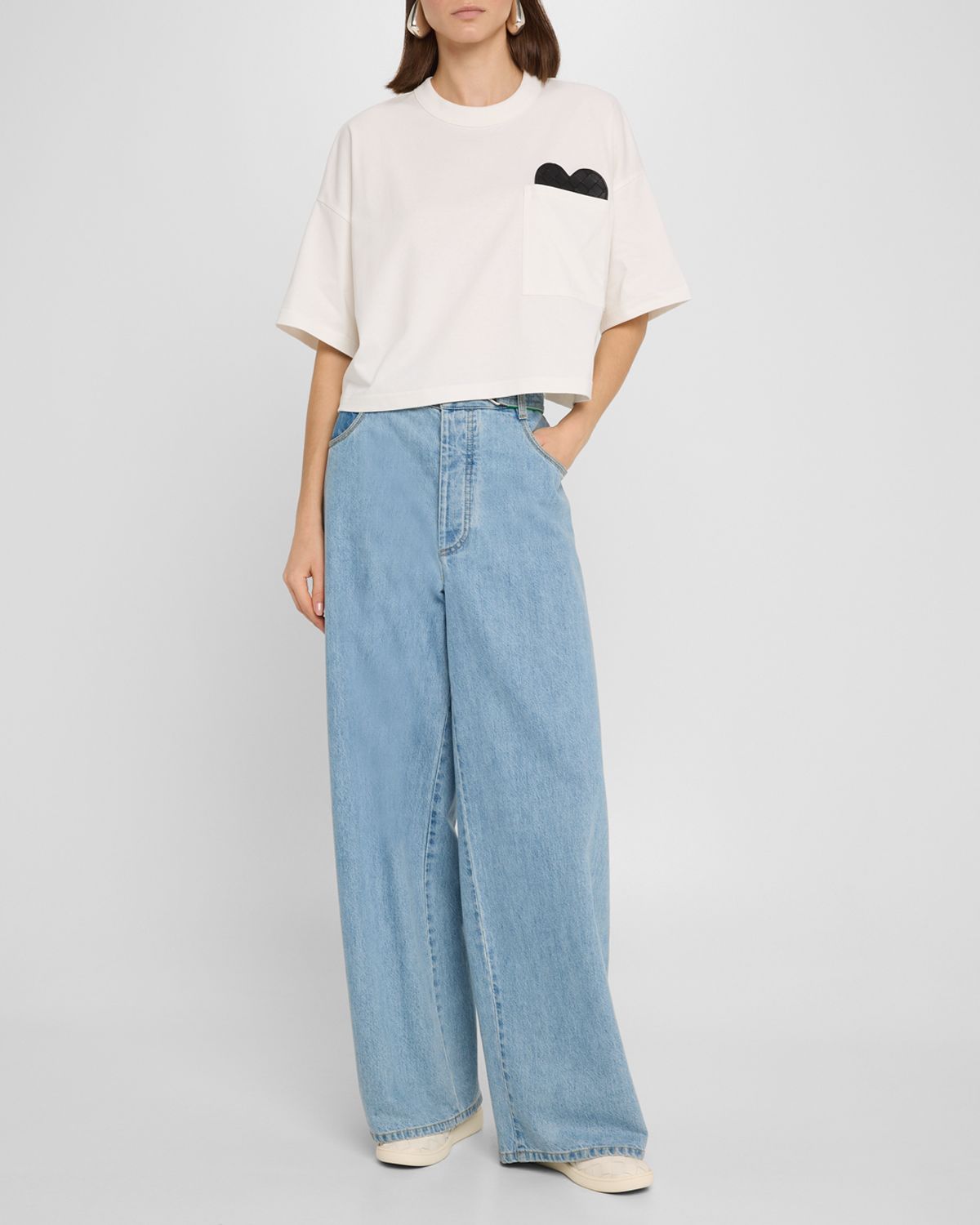 Bottega Veneta Heart Intrecciato Cropped Cotton Jersey T-Shirt