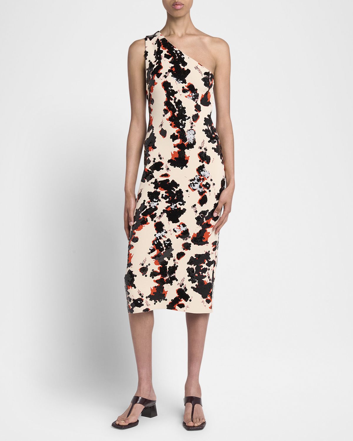 Bottega Veneta Printed One-Shoulder Sequined Compact Viscose Midi Dress