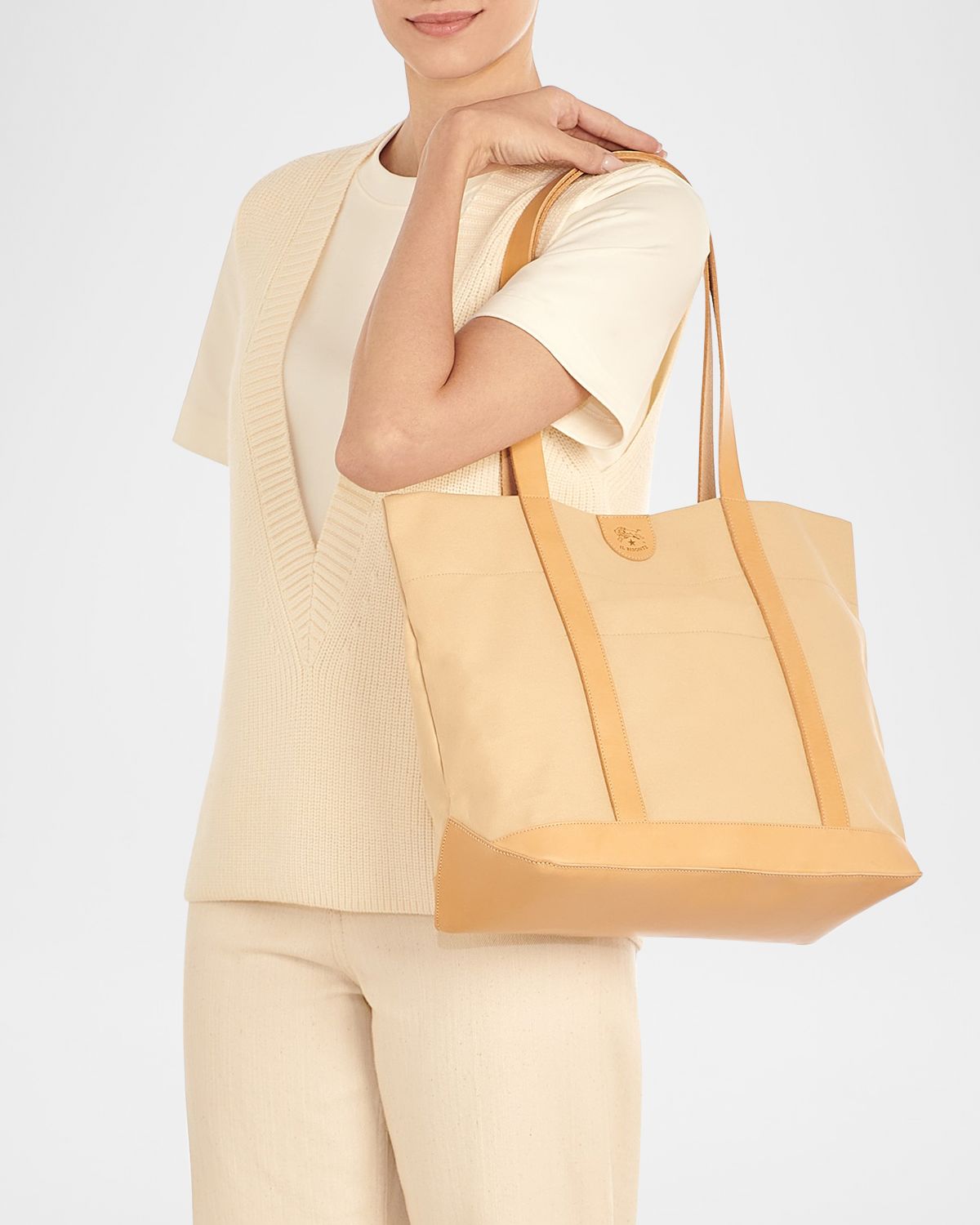 Il Bisonte Caramella Medium Canvas Shopper Tote Bag